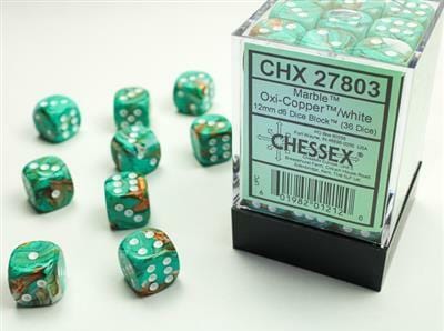 Marble 12mm D6 Oxi-Copper™/white Dice Block™ (36 dice) - Image 4