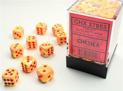 Festive® 12mm D6 w/pips Sunburst™/red Dice Block™ (36 dice) - Image 2