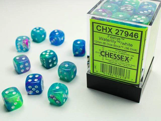 Festive® 12mm D6 Waterlily™/white Dice Block™ (36 dice)