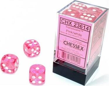 Translucent 16mm D6 Pink/white Dice Block™ (12 dice) - Image 4