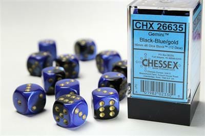 Gemini® 16mm D6 Black-Blue/gold Dice Block™ (12 dice) - Image 3