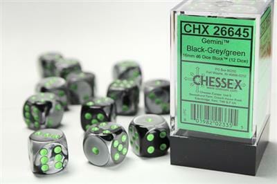 Gemini® 16mm D6 Black-Grey/green Dice Block™ (12 dice) - Image 3