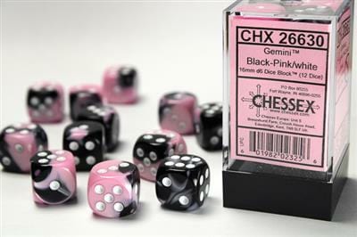 Gemini® 16mm D6 Black-Pink/white Dice Block™ (12 dice) - Image 4