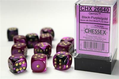 Gemini® 16mm D6 Black-Purple/gold Dice Block™ (12 dice) - Image 4