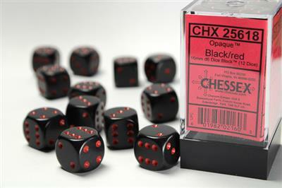 Opaque 16mm D6 Black/red Dice Block™ (12 dice) - Image 6