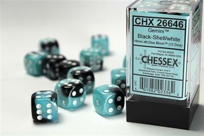 Gemini® 16mm D6 Black-Shell/white Dice Block™ (12 dice) - Image 2