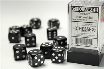 Opaque 16mm D6 Black/white Dice Block™ (12 dice) - Image 2
