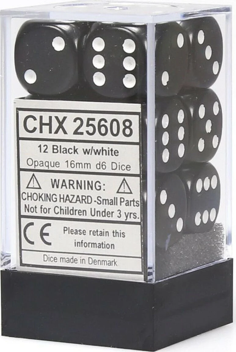 Opaque 16mm D6 Black/white Dice Block™ (12 dice) - Image 5