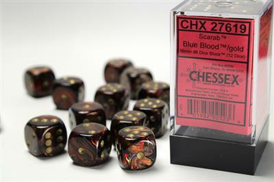 Scarab® 16mm D6 Blue Blood™/gold Dice Block™ (12 dice) - Image 2
