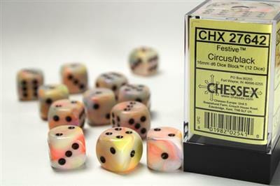 Festive® 16mm D6 Circus/black Dice Block™ (12 dice) - Image 2