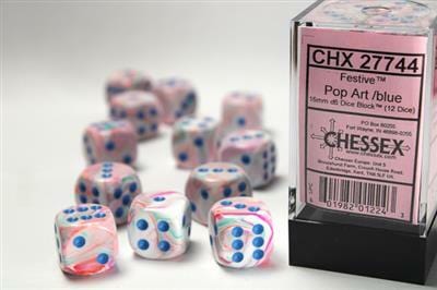 Festive® 16mm D6 Pop Art™/blue Dice Block™ (12 dice)