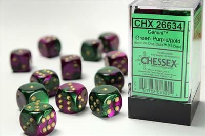 Gemini® 16mm D6 Green-Purple/gold Dice Block™ (12 dice) - Image 2