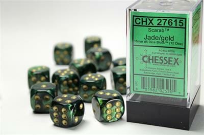 Scarab® 16mm D6 Jade/gold Dice Block™ (12 dice) - Image 2