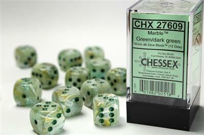 Marble 16mm D6 Green/dark green Dice Block™ (12 dice)
