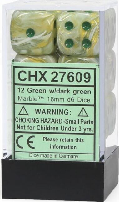 Marble 16mm D6 Green/dark green Dice Block™ (12 dice) - Image 2