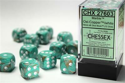 Marble 16mm D6 Oxi-Copper™/white Dice Block™ (12 dice) - Image 2