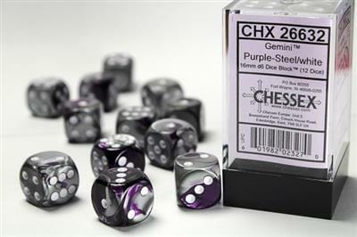 Gemini® 16mm D6 Purple-Steel/white Dice Block™ (12 dice) - Image 5