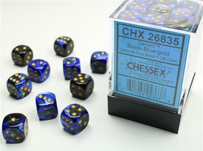Gemini® 12mm D6 Black-Blue/gold Dice Block™ (36 dice) - Image 2