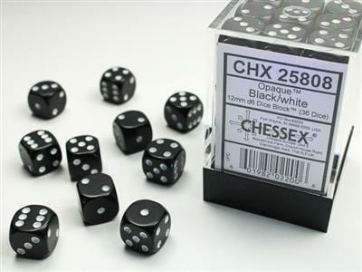 Opaque 12mm D6 Black/white Dice Block™ (36 dice)