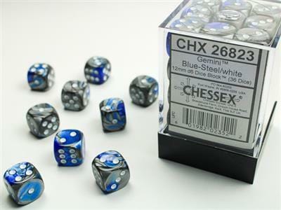 Gemini® 12mm D6 Blue-Steel/white Dice Block™ (36 dice) - Image 4