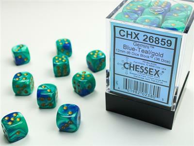 Gemini® 12mm D6 Blue-Teal/gold Dice Block™ (36 dice) - Image 3