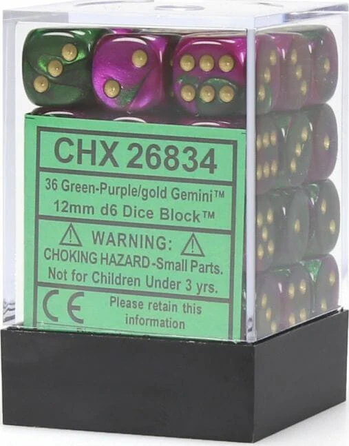 Gemini® 12mm D6 Green-Purple/gold Dice Block™ (36 dice) - Image 5
