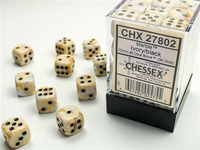 Marble 12mm D6 Ivory/black Dice Block™ (36 dice) - Image 3