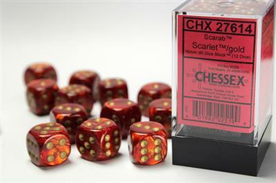 Scarab® 16mm D6 Scarlet™/gold Dice Block™ (12 dice) - Image 3