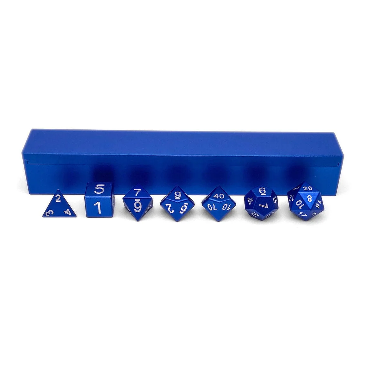 Noble Blue - Set of 7 Polyhedral Aluminum CNC 6061 Precision Dice and Case