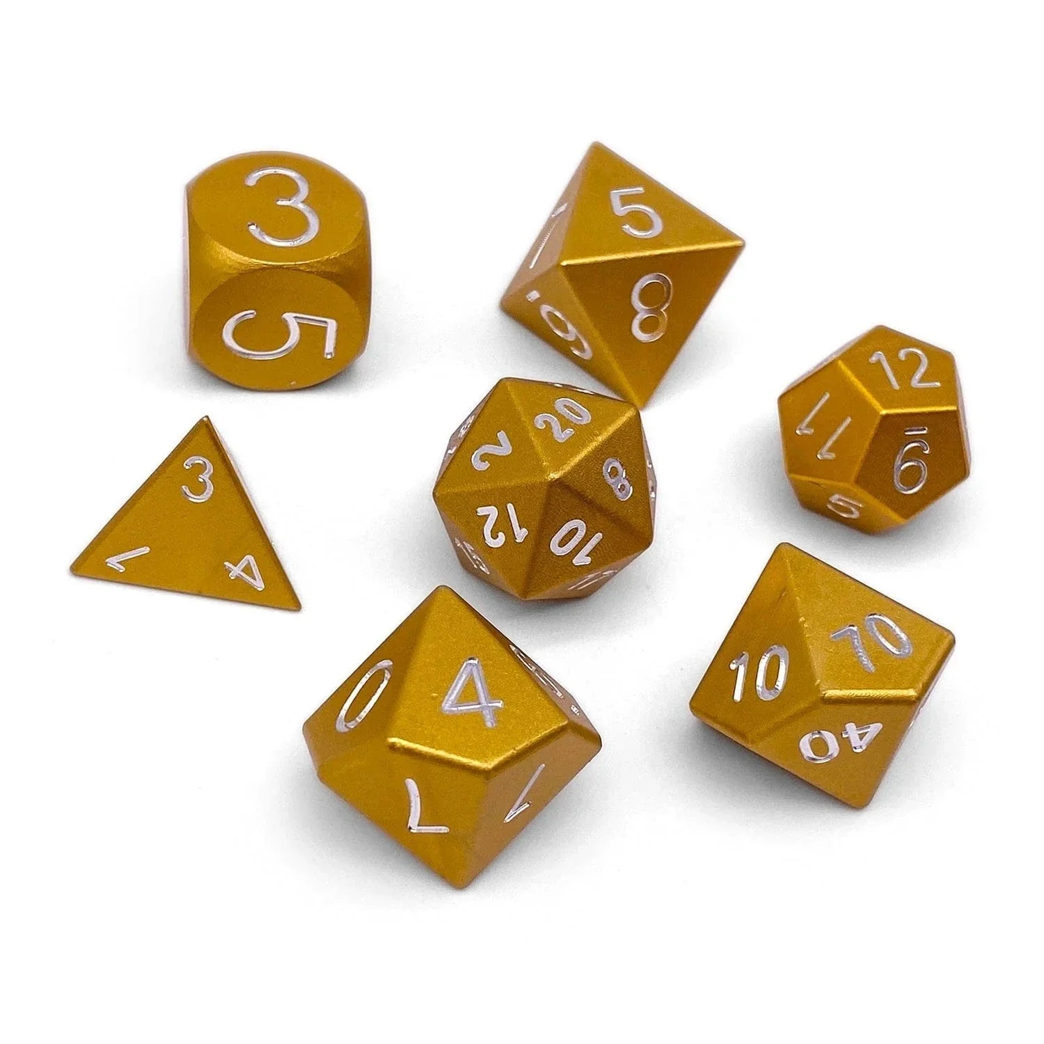 Gold Coin - Set of 7 Polyhedral Aluminum CNC 6061 Precision Dice and Case