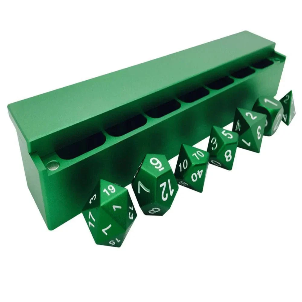 Druid Green - Set of 7 Polyhedral Aluminum CNC 6061 Precision Dice and Case
