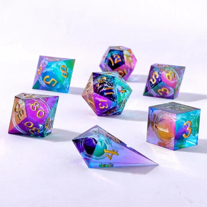 "Always Watching" Dragon's Eye Sharp Edge Resin Dice Set - Oil Eye - Image 2
