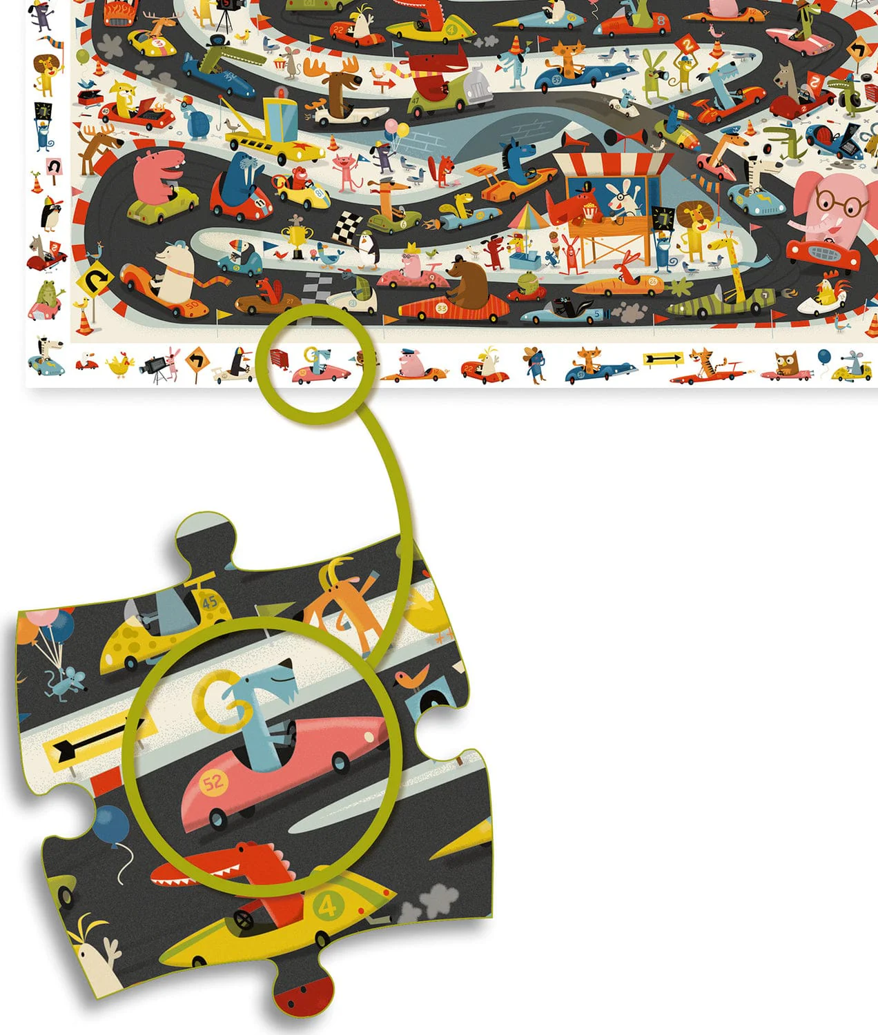 Djeco Automobile Rally 54Pc Observation Jigsaw Puzzle + Poster - Image 2