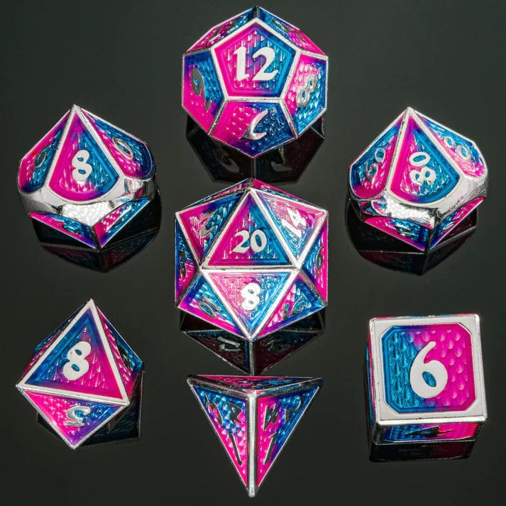 Behemoth Dice Set Silver with Pink and Blue