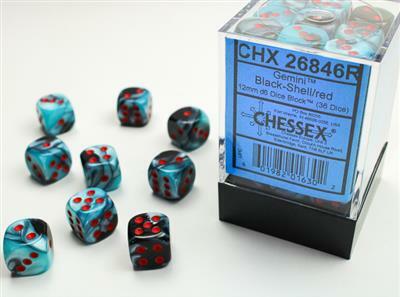 Gemini® 12mm D6 Black-Shell/white Dice Block™ (36 dice) - Image 15
