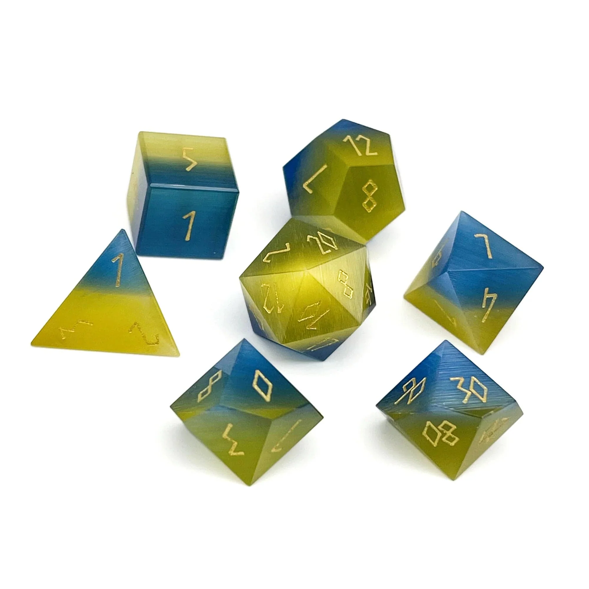 Split the Party - Blue and Yellow Cats Eye 7 Die Set - Image 2