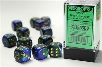 Gemini Blue-Green/gold 16mm d6 Dice Block (12 dice) - Image 4
