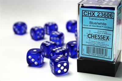 Translucent 16mm D6 Blue/white Dice Block™ (12 dice)