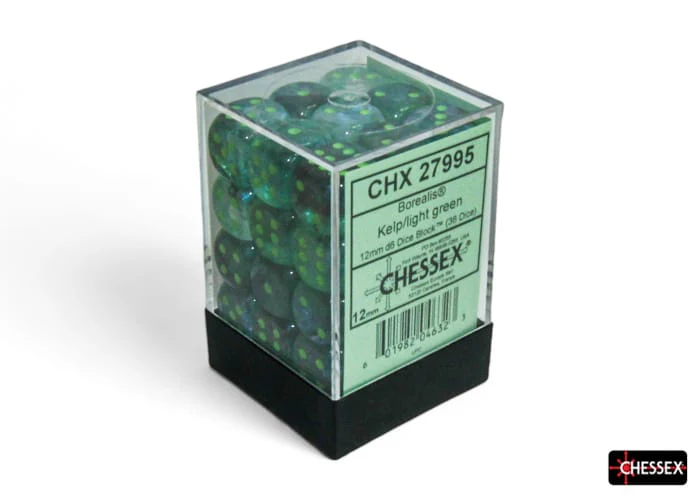 Borealis Kelp/light green Luminary 12mm d6 Dice Block (36 dice)