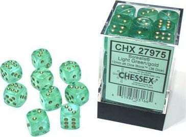 Borealis Light Green/gold Luminary 12mm d6 Dice Block (36 dice) - Image 2