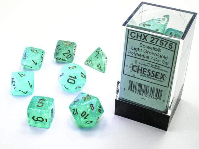 Borealis Light Green/gold Luminary Polyhedral 7-Die Set