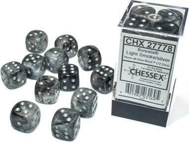 Borealis® 16mm D6 Light Smoke/silver Luminary™ Dice Block™ (12 dice) - Image 5