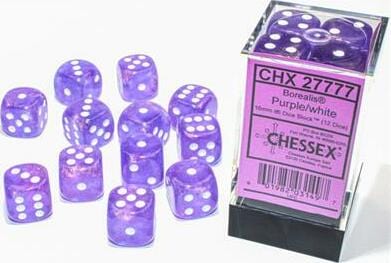 Borealis® 16mm D6 Purple/white Luminary™ Dice Block™ (12 dice) - Image 2