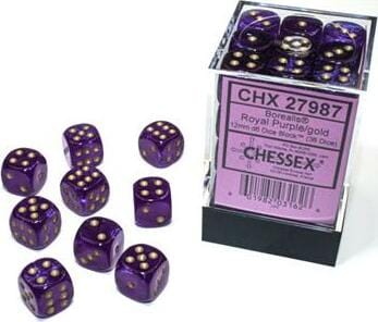 Borealis Royal Purple/gold Luminary 12mm d6 Dice Block (36 dice)