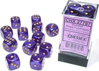 Borealis® 16mm D6 Royal Purple/gold Luminary™ Dice Block™ (12 dice) - Image 4