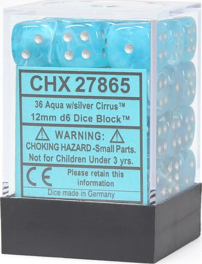 Cirrus Aqua/silver 12mm d6 Dice Block (36 dice) - Image 4