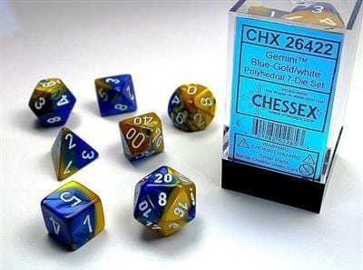 Gemini Blue-Gold/white Polyhedral 7-Die Set