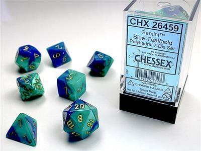 Gemini Blue-Teal/gold Polyhedral 7-Die Set - Image 5