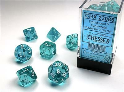 Translucent Polyhedral Teal/white 7-Die Set