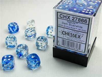 Nebula® 12mm D6 Dark Blue/white Dice Block™ (36 dice)